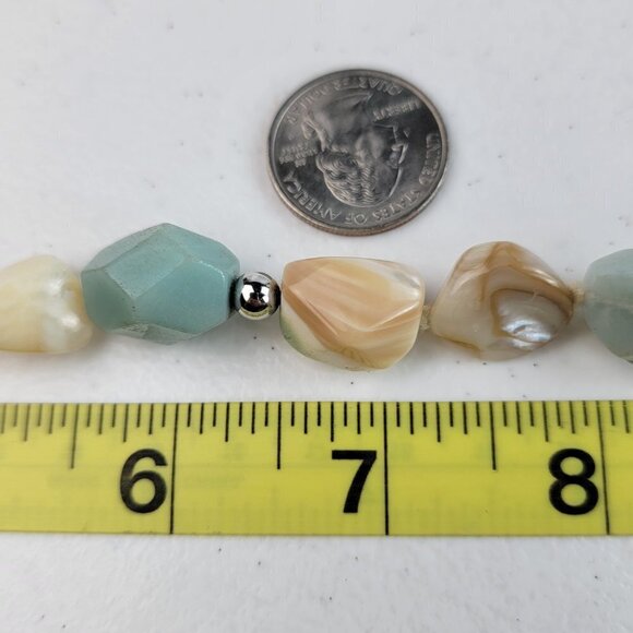 Natural Stone Multigem Beaded Necklace 20 inch Blue Green Beige Silver-Tone - Picture 14 of 14